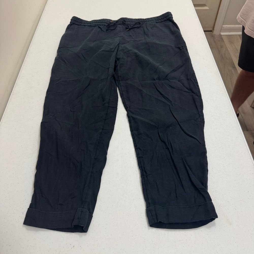 Ann Taylor LOFT Black Drawstring Elastic Waist Cuffed Jogger Pants Womens Large
